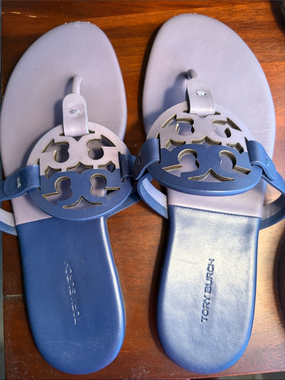 Tory Burch Two-Tone Purple Leather Miller Sandals
